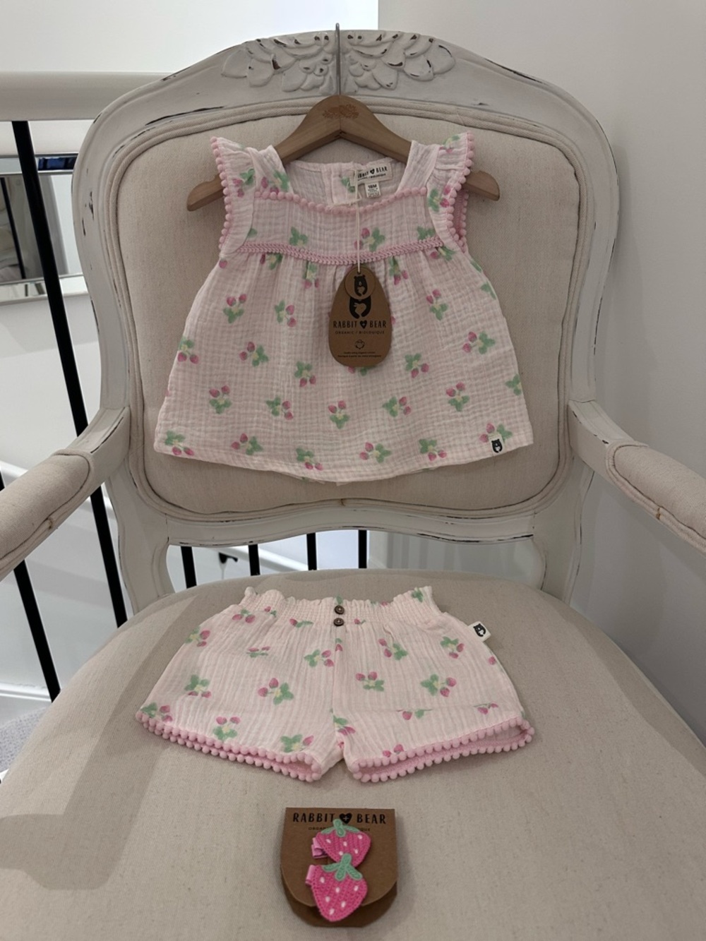 🍓24 Mth Organic Cotton Rabbit & Bear Pink Floral Ruffle Baby Two-Piece Set NWT
